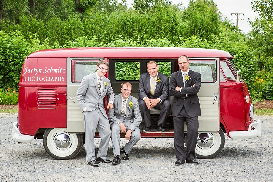 groomsmen portraits with classic volkswagen
